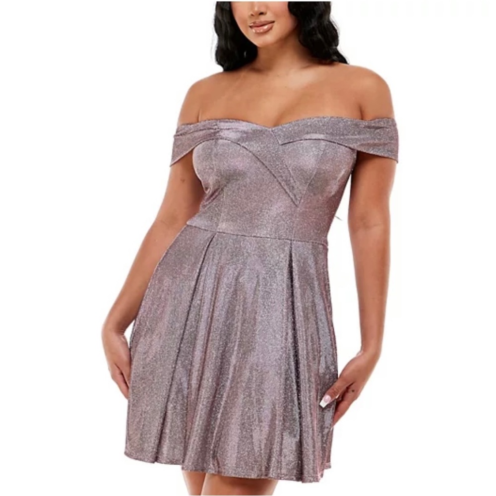 Juniors B Smart Glitter‎ Overlay Off The Shoulder Dress size Large